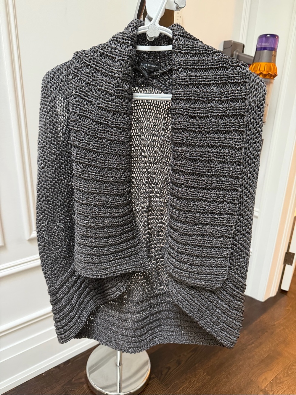 Club Monaco Charcoal Gray Open Knit Shawl Cardigan
